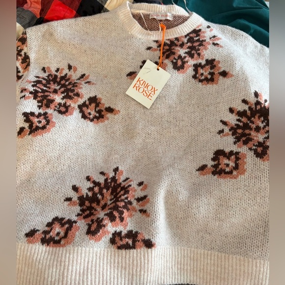 Knox Rose Women's Floral Knit Sweater - Cream and Brown Floral - Picture 1 of 6